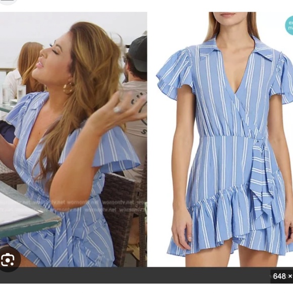 NEW Cinq a Sept Lila Asymmetric Ruffle Faux-Wrap Dress Oxford Blue French - Picture 2 of 10